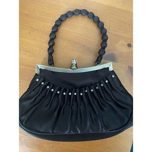 Vintage Steve Madden Purse Small Black Satin Brass Hardware Rhinestones